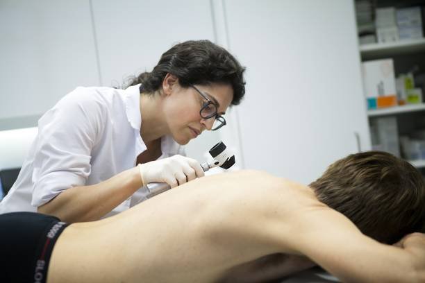 Reportage in a dermatology practice in Geneva, Switzerland. Consultation. (Photo by: BSIP/UIG via Getty images)